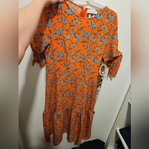 Closet London Short Sleve Hem Orange and Blue Floral Dress